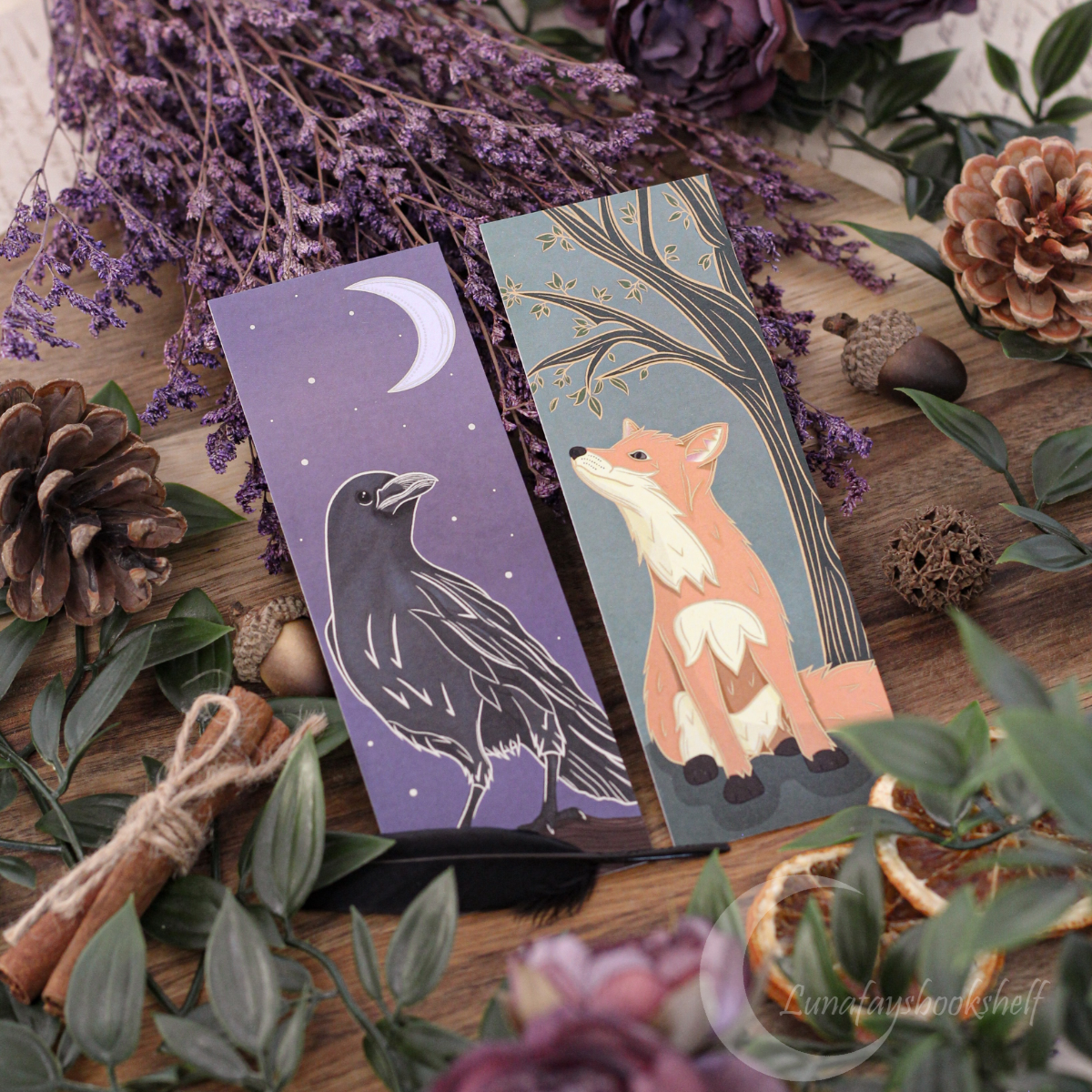 Fox and Raven bookmark set